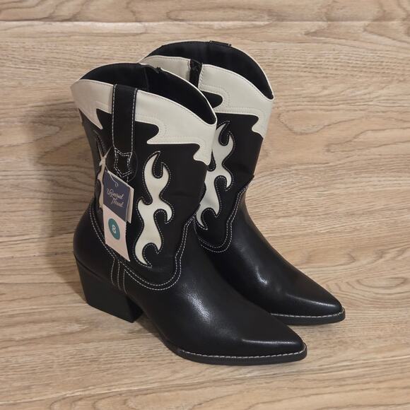 NEW Black & White Western Cowboy Boots Pointed Toe Womens Size 8 Side Zipper - Picture 9 of 9